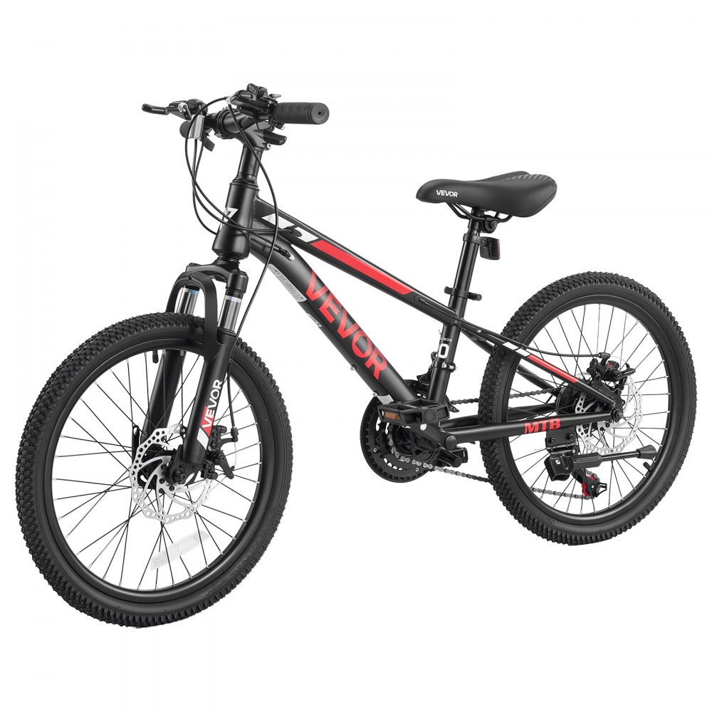 VEVOR Mountainbike 20 Zoll 21-Gang Fahrrad aus Kohlenstoffstahl Schwarz für Freizeitfahrten & Leichte Offroad-Touren, 80 kg Tragkraft, Klingel, Reflektoren und Lichthalterung für Gute Sichtbarkeit