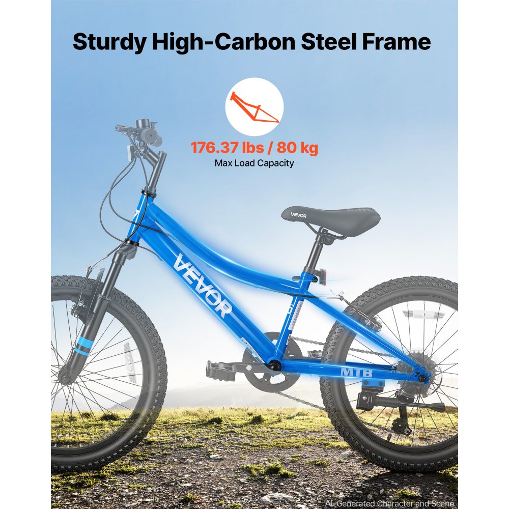 VEVOR Mountain Bike for Men and Women 50.8 cm Outdoor Bicycle 6 Speeds, Adult Bikes, Front Suspension, Adjustable Saddle, All-Terrain Tires, High Carbon Steel Frame, Dual Brake, Pre-Assembled