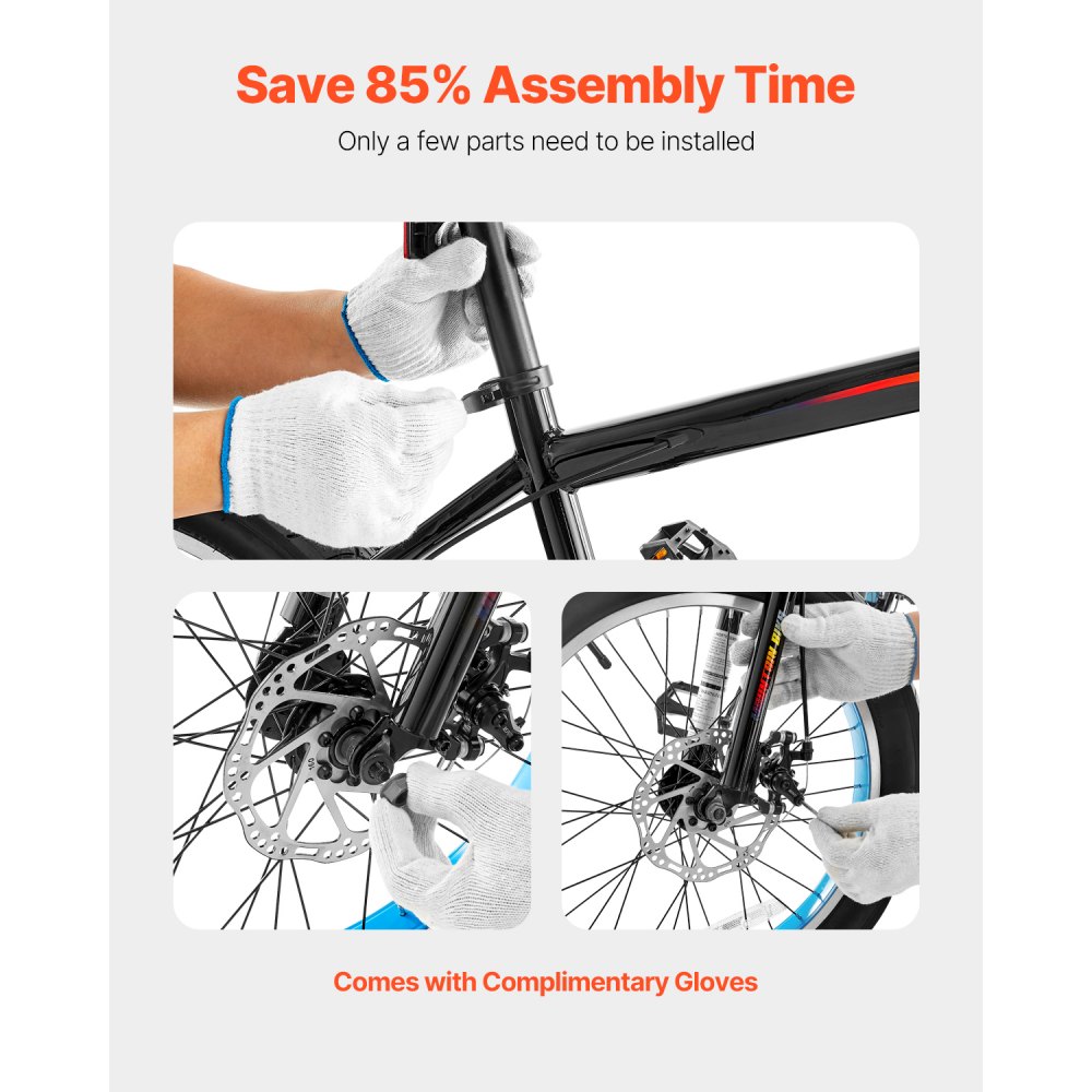 VEVOR Mountainbike MTB-Fahrrad (50,8 cm) mit 7 Gängen, Komfortsattel, Doppelscheibenbremsen, Rahmen aus Kohlenstoffstahl, Sportfahrrad Fahrrad mit dicken Reifen für Trail-Schnee