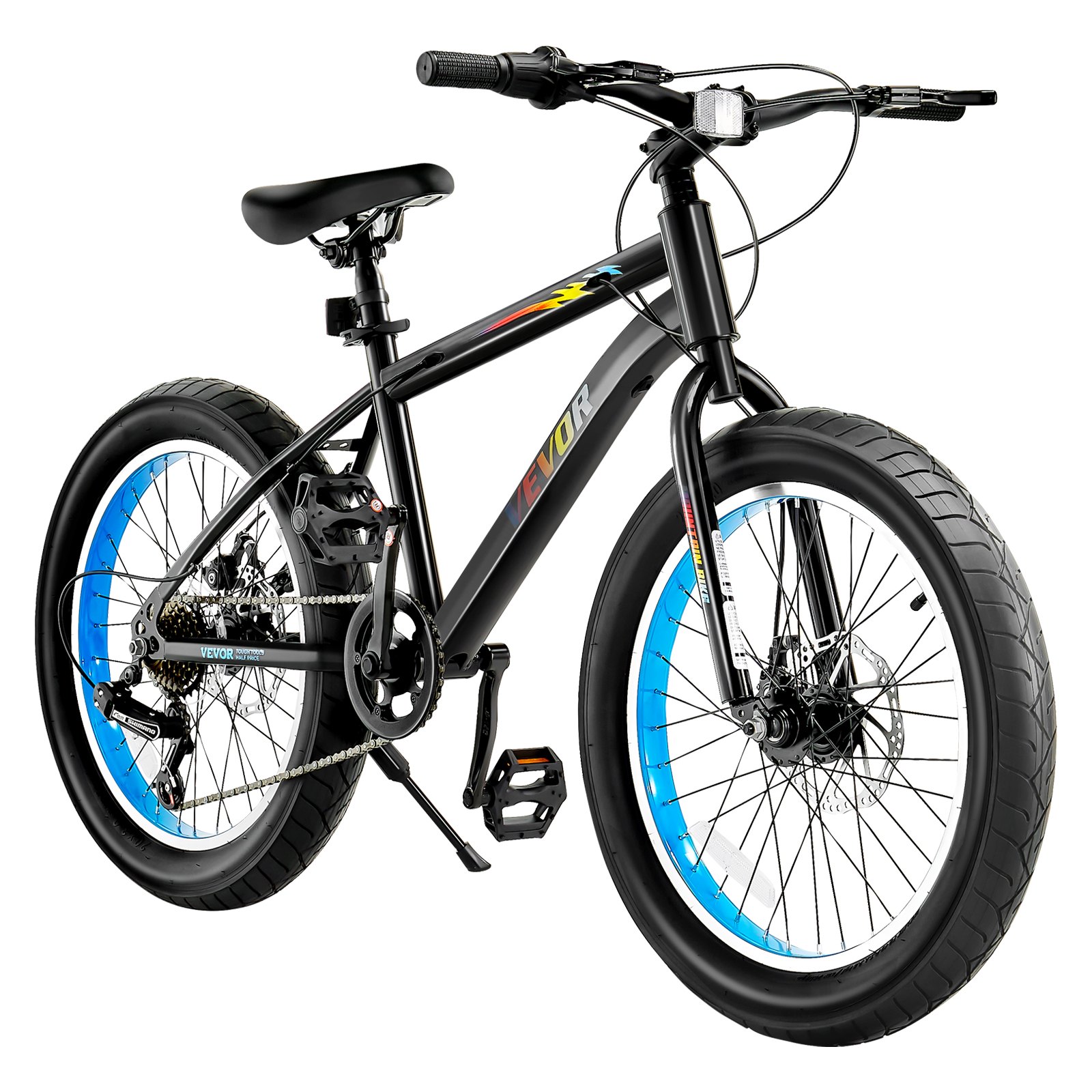 VEVOR Mountainbike MTB-Fahrrad (50,8 cm) mit 7 Gängen, Komfortsattel, Doppelscheibenbremsen, Rahmen aus Kohlenstoffstahl, Sportfahrrad Fahrrad mit dicken Reifen für Trail-Schnee