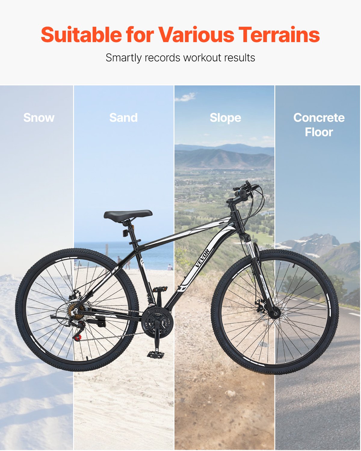 VEVOR Mountainbike MTB-Fahrrad (73,66 cm) mit 21 Gängen, Komfortsattel, Doppelscheibenbremsen, Rahmen aus Aluminiumlegierung, Sportfahrrad für Männer und Frauen, Trail Snow