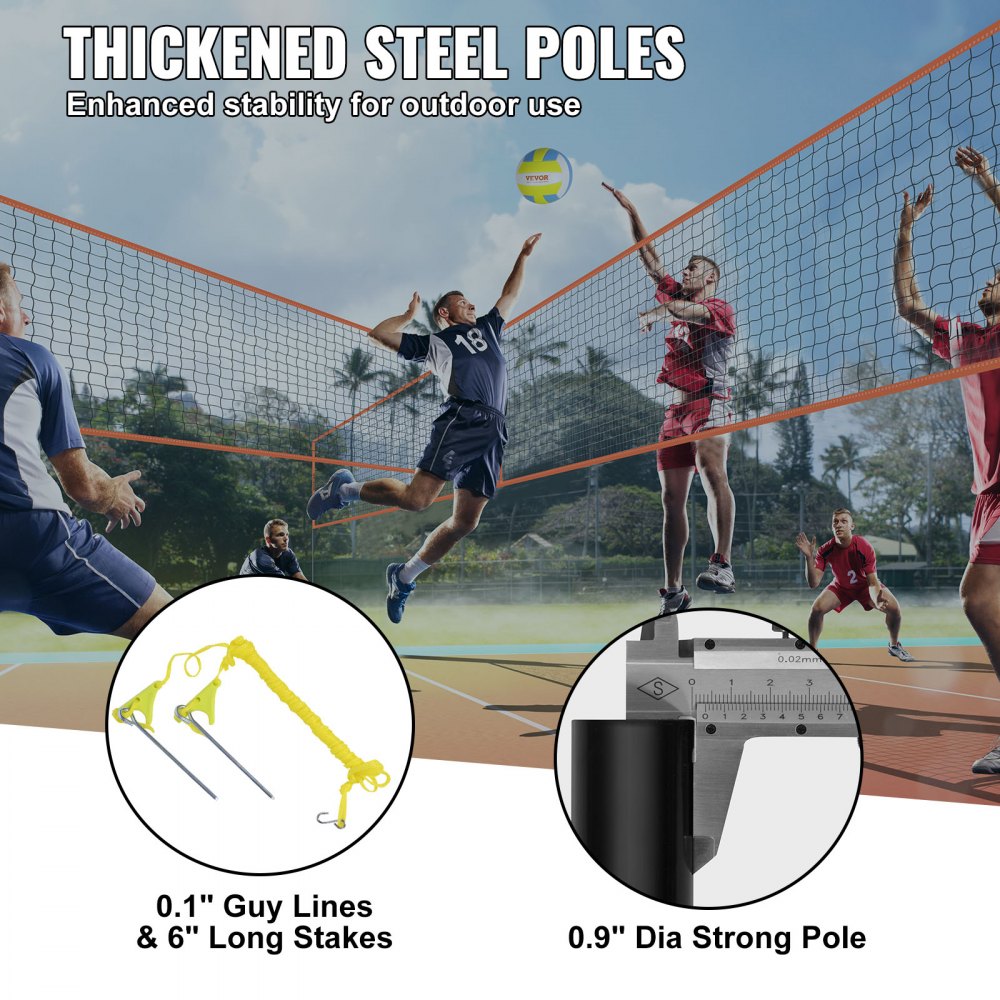 VEVOR Volleyballnetz Höhenverstellbares Volleyballnetz Set, 4,3 x 2,2 m Tragbarer Beachvolleyball-Netz, Orange Volleyballnetz Faltbare Volleyballnetz mit Volleyball & Tragetasche, für Garten, Strand