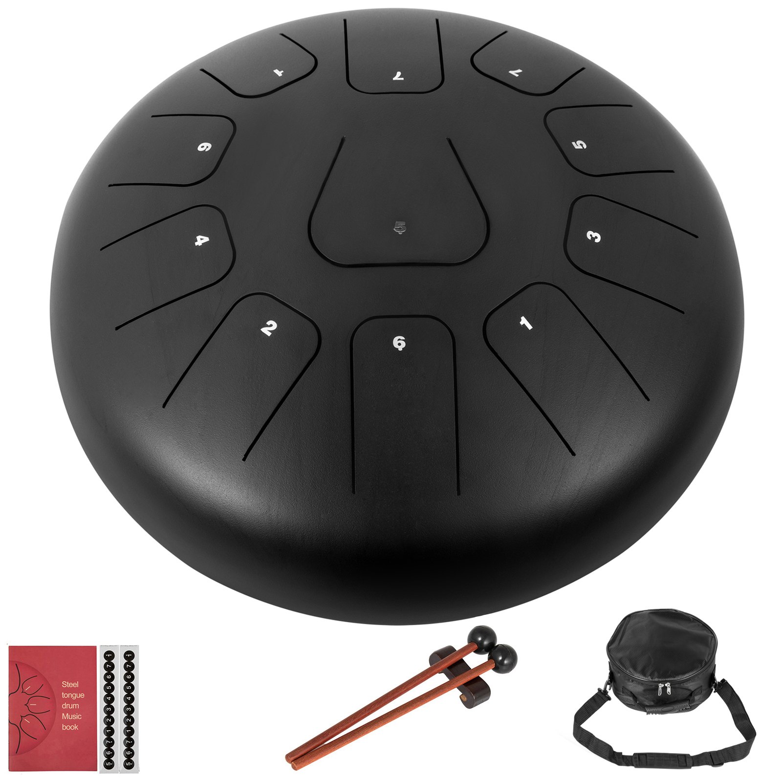 VEVOR Stahlzungentrommel 11 Noten Tamburin 12 Zoll Handpan 6lbs Schwarz Musikinstrument Musikausbildung