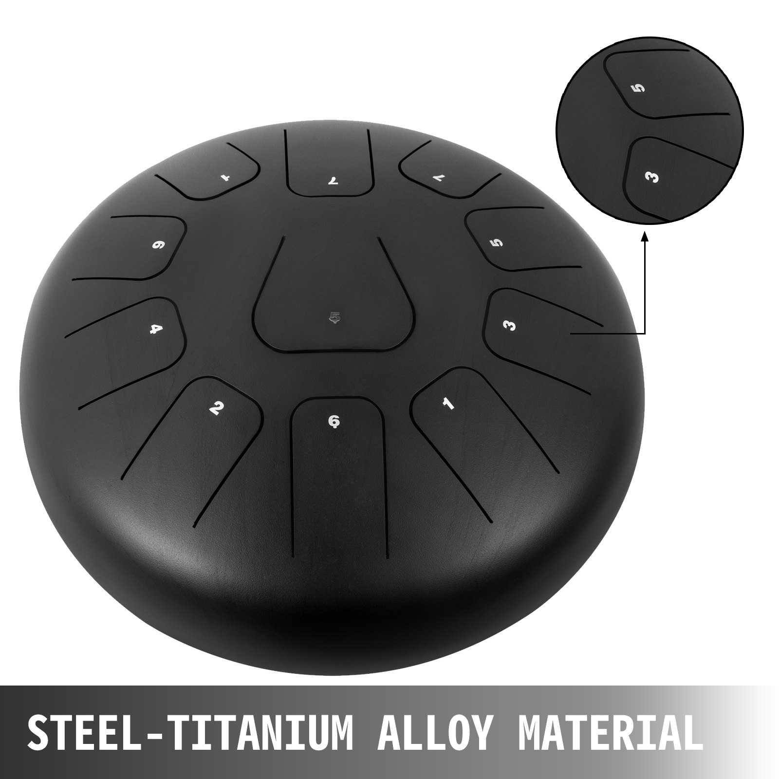 VEVOR Stahlzungentrommel 11 Noten Tamburin 12 Zoll Handpan 6lbs Schwarz Musikinstrument Musikausbildung