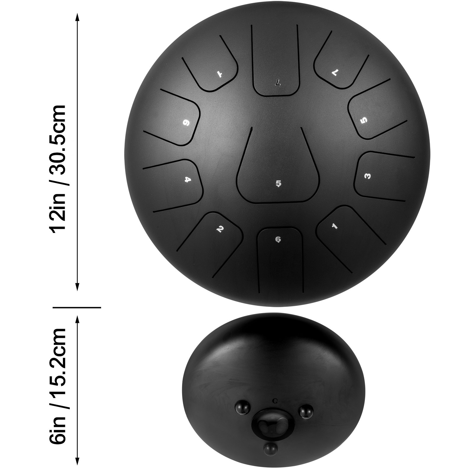 VEVOR Stahlzungentrommel 11 Noten Tamburin 12 Zoll Handpan 6lbs Schwarz Musikinstrument Musikausbildung