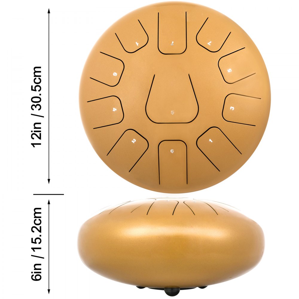 VEVOR Stahlzungentrommel 11 Noten Tamburin 12 Zoll Handpan 6lbs Goldenes Musikinstrument Musikausbildung
