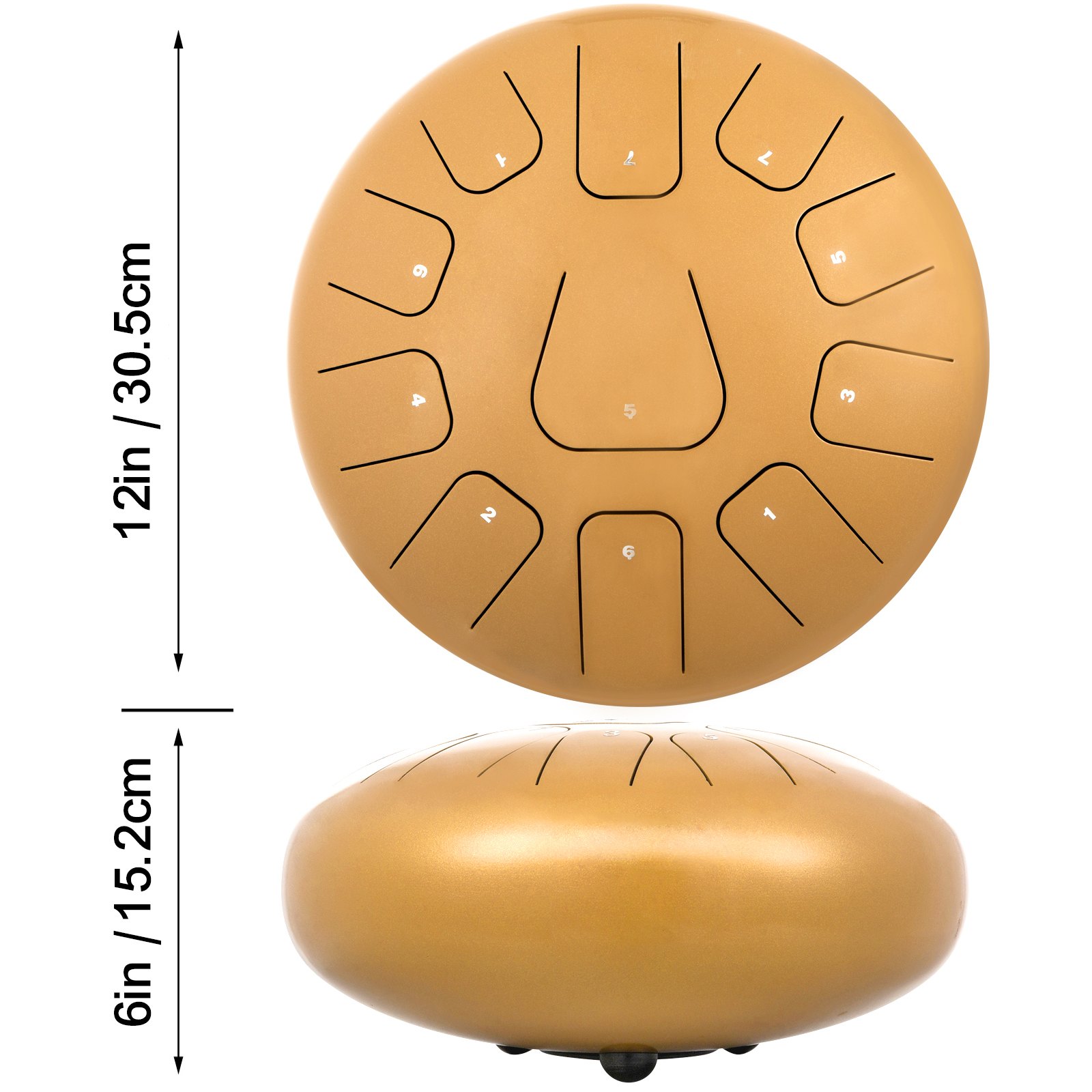 VEVOR Stahlzungentrommel 11 Noten Tamburin 12 Zoll Handpan 6lbs Goldenes Musikinstrument Musikausbildung