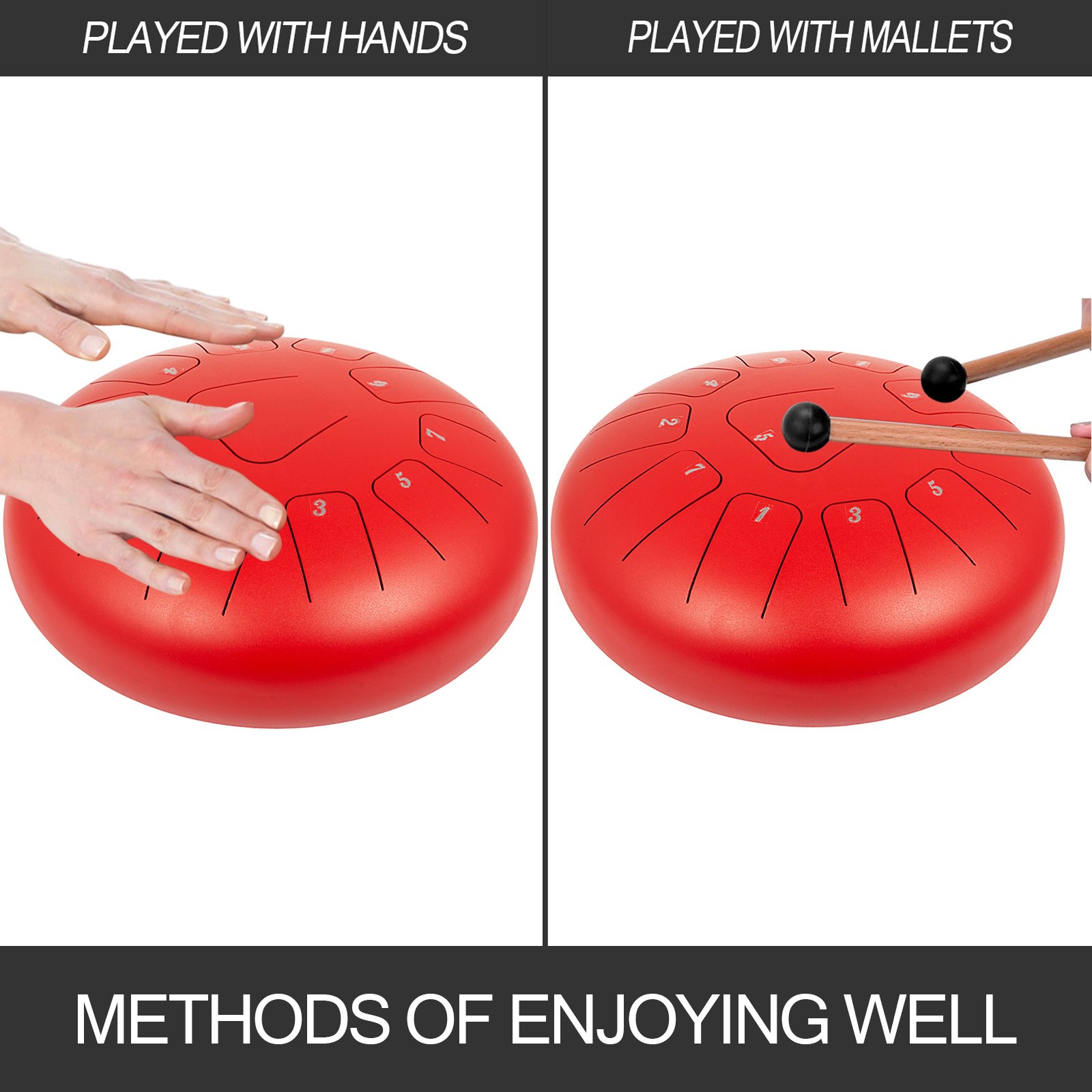 Stahlzungen Trommel Handpan 12" 11 Töne Handpfanne Schlägel Tasche 11 Noten