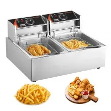 VEVOR Kommerzielle elektrische Fritteuse, 12 L große elektrische Fritteuse für die Arbeitsplatte mit herausnehmbarem Doppelkorb, 5000 W Doppelfritteuse aus Edelstahl für Küche, Restaurant