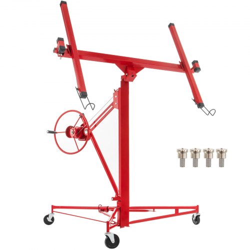 VEVOR Trockenbau Rollheber Plattenheber Paneelheber Montagehilfe für Rigipsplatten Gipskartonplatten Brettern Kunststoffplatten, 1-Mann-Bedienung 120-335 cm Arbeitshöhe 68 kg Tragfähigkeit Rot