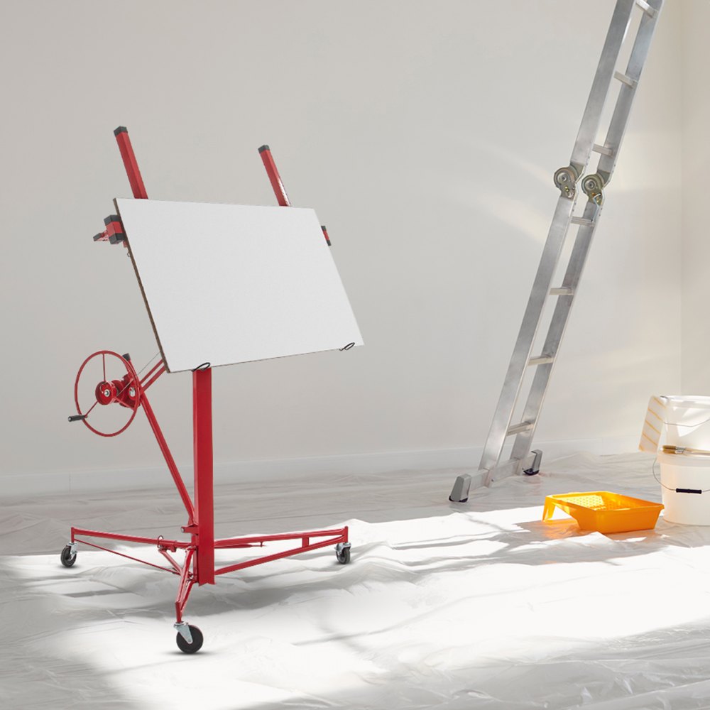 VEVOR Plattenheber, 16 Fuß (ca. 5 m) Plattenlift, 68 kg Tragfähigkeit, Platten-Hebeheber-Werkzeug, Stahlmaterial mit Teleskoparm und 3 feststellbaren Rädern, 122 x 488 cm Gipskartongröße