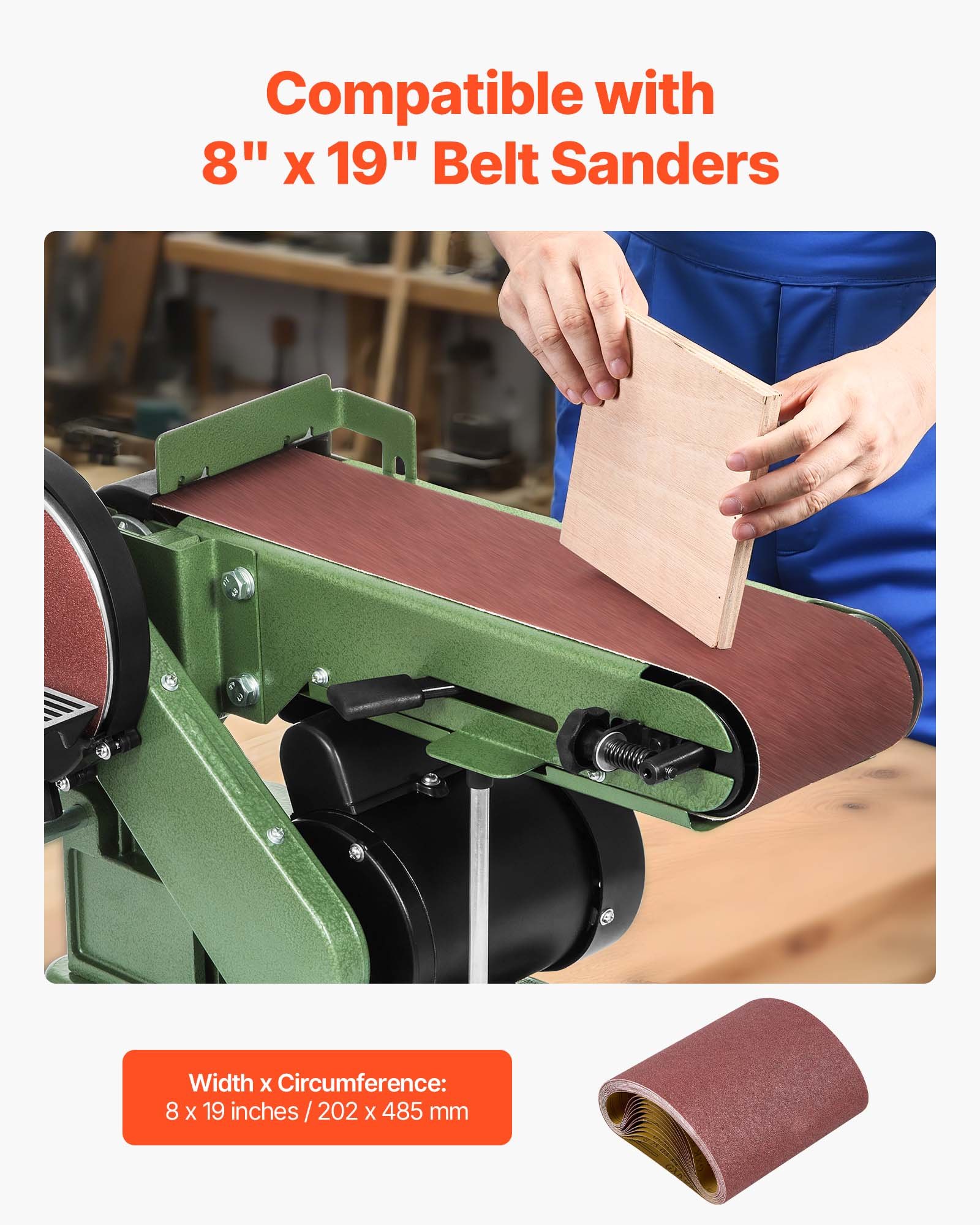 VEVOR Schleifbänder, 202 x 485 mm Schleifpapier für Bandschleifer, 12 Stück 80-Körnung, Gewebe-Schleifband aus Aluminiumoxid, Ideal für Holzbearbeitung, Stahl, Aluminium, Nichteisenmetalle