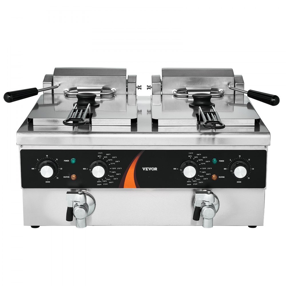 VEVOR kommerzielle Fritteuse elektrische Aufsatzfritteuse, Doppeltank 3000 W x 2, 5,9 L Doppel-Öl-Fritteuse mit 2 Körben verdickter Edelstahl, Zeit- & Temperaturregelung, für Küche Restaurant Café