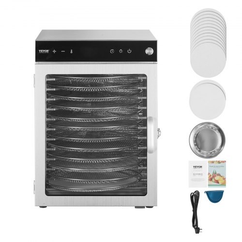 Déshydrateur Alimentaire 10 Étages - 800W - Température Réglable 30-90°C - LED - Inox - Pour Fruits, Légumes, Viandes