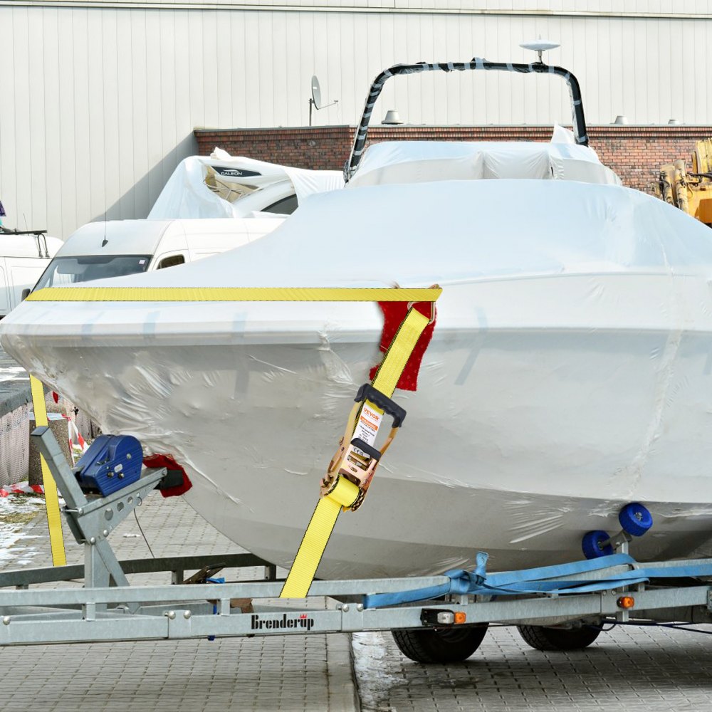 VEVOR 4er-Set Spanngurt 0,05 x 4,6 m Zurrgurt 2268 kg Ratschenzurrgurt Polyester-Gurt und Kohlenstoffstahl-Haken Befestigungsgurt Ratschenspanngurt Ideal für Motorräder Fahrräder Kajaks UTV Boote ATV