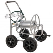 VEVOR Schlauchtrommelwagen, fasst bis zu 76 m x 1,5 cm Schlauch, Garten-Wasserschlauchwagen, mobile Werkzeuge mit 4 Rädern Stahl zum Pflanzen im Freien mit Aufbewahrungskorb, für Garten, Hof, Rasen