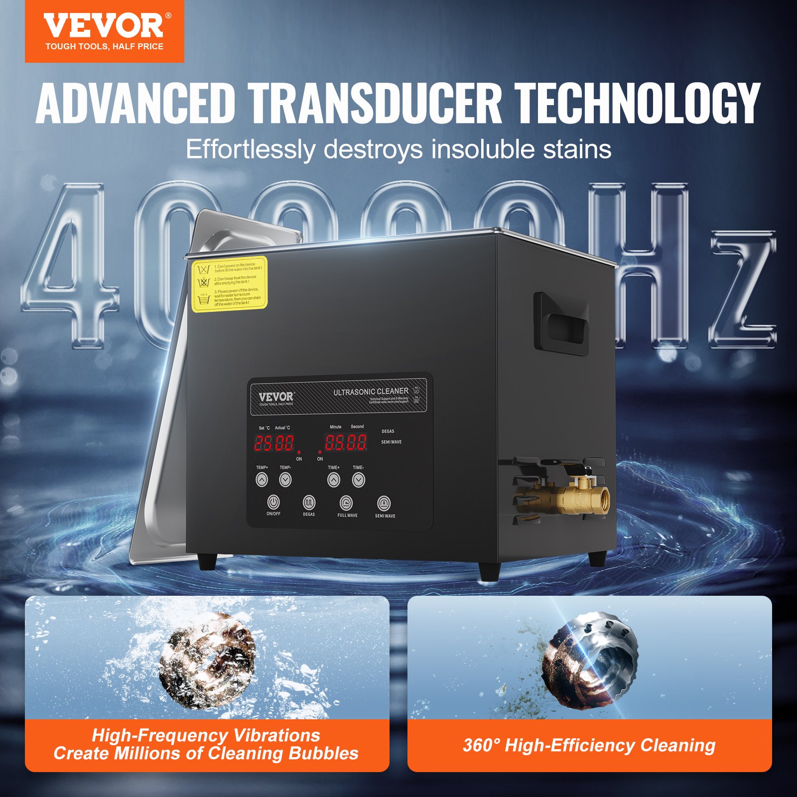 VEVOR Ultraschallreiniger 240 W digitales Ultraschallreinigungsgerät mit verbesserter Entgasung & Schonmodus, 40 kHz industrieller Ultraschallreiniger mit Timer & Heizung für Schmuckhalter Schwarz