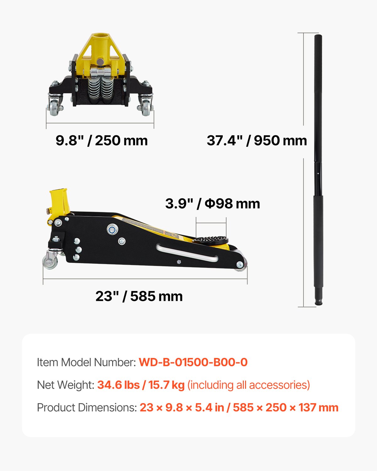 VEVOR 1.5 t hydraulic trolley jack with double piston quick-lift pump, 80-365 mm aluminum & steel car jack, 99 mm tray diameter, for off-road vehicles & workshops