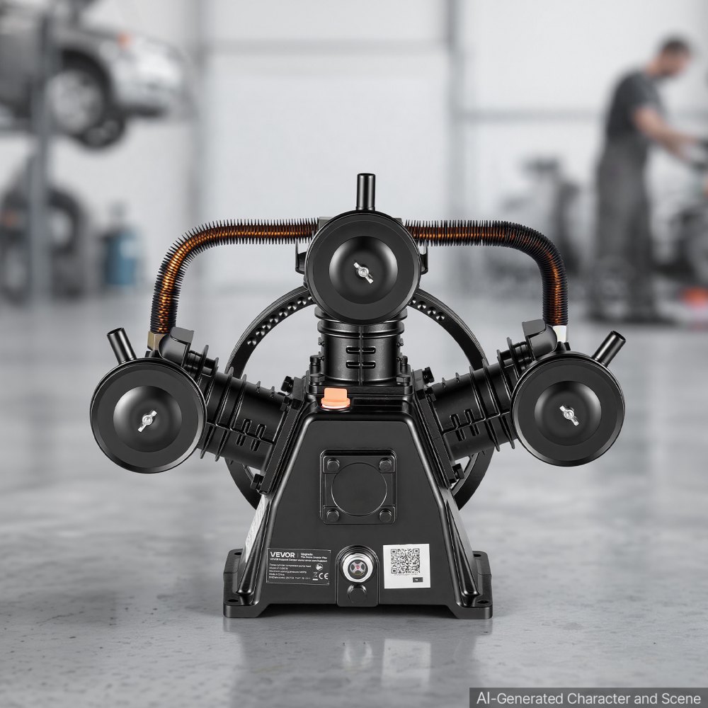 VEVOR Luftkompressor Pumpenkopf 4PS 10bar Druckluft Aggregat 3 Zylinder, Kompressoraggregat für Werkstatt & Garage, Ersatzkopf aus Gusseisen, Einstufig, 320 L/min Luftdurchsatz, mit Riemenscheibe