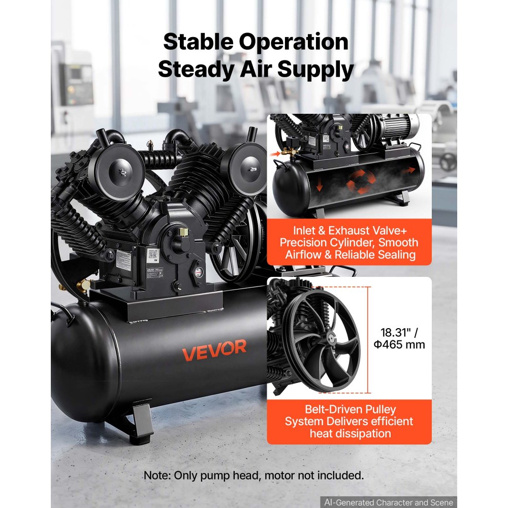 VEVOR Luftkompressor Pumpenkopf 10PS 12bar Druckluft Aggregat 4 Zylinder, Kompressoraggregat für Werkstatt & Garage, Ersatzkopf aus Gusseisen, Zweistufig, 850 L/min Luftdurchsatz, mit Riemenscheibe