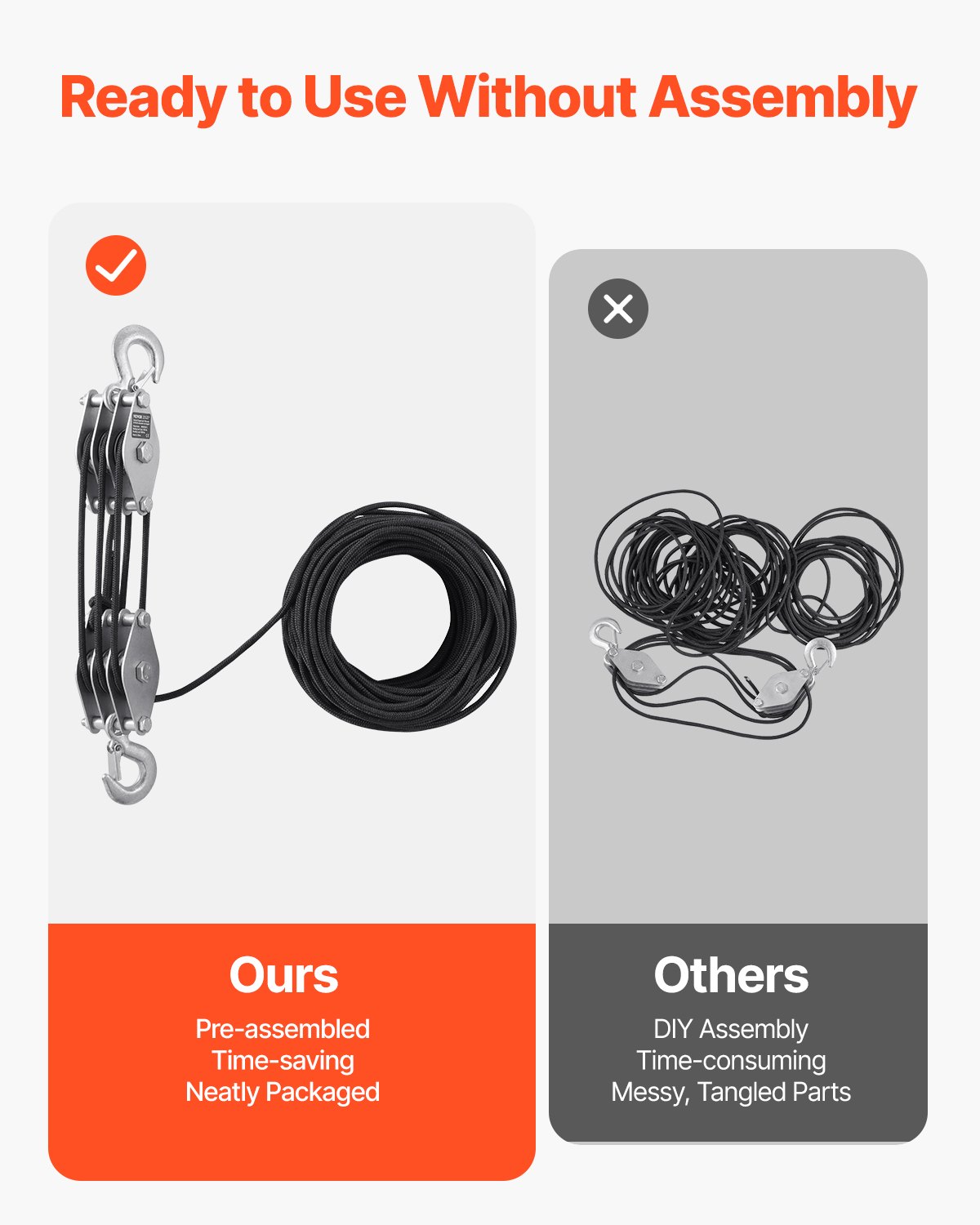 VEVOR Flaschenzug mit 2 T Bruchfestigkeit, 30 m, 5:1 Hubkraft, Hochleistungs-Seilzug mit 2 weichen Schlaufen, Metallrad-Lagerstruktur, Umlenkrolle Universalseilzug zum Heben schwerer Gegenstände