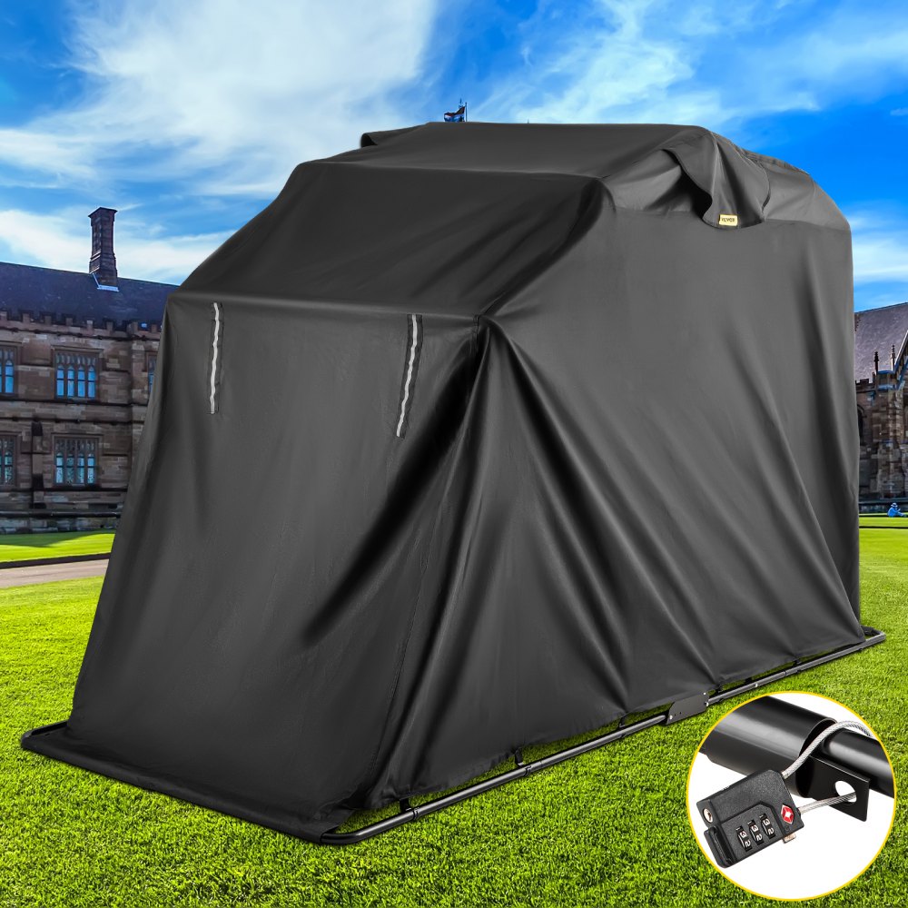 VEVOR Motorradabdeckung Shelter Storage Wasserdicht 22 mm, Hochleistungs Motorrad Shelter 600D Polyester Oxford-Gewebe, Allwetterschutz Motorradabdeckung mit TSA-Code-Schloss und Tragetasche