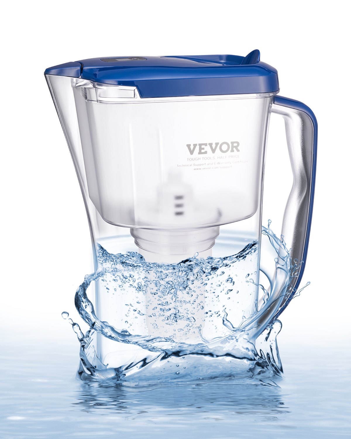 VEVOR Wasserfilter Kanne Wasserfilterkrug 9 Tassen Wasserfilterspender, kühlschrankfreundliches Wasserfiltersystem, kein BPA, hält 3 Monate / 150 L, reduziert Kalk Blei Chlor Gerüche