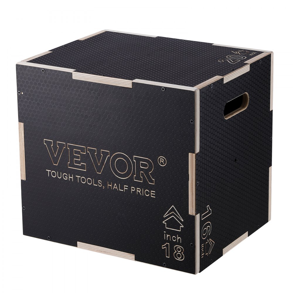 VEVOR 3-in-1-Plyometrische Sprungbox 20/18/16-Zoll-Plyobox, Sprungkasten Sprungkiste 204 kg Tragfähigkeit, Fitnessübungs-Step-Up-Box für Heimtraining, Sprungkrafttraining Schwarz Einstellbare Höhe