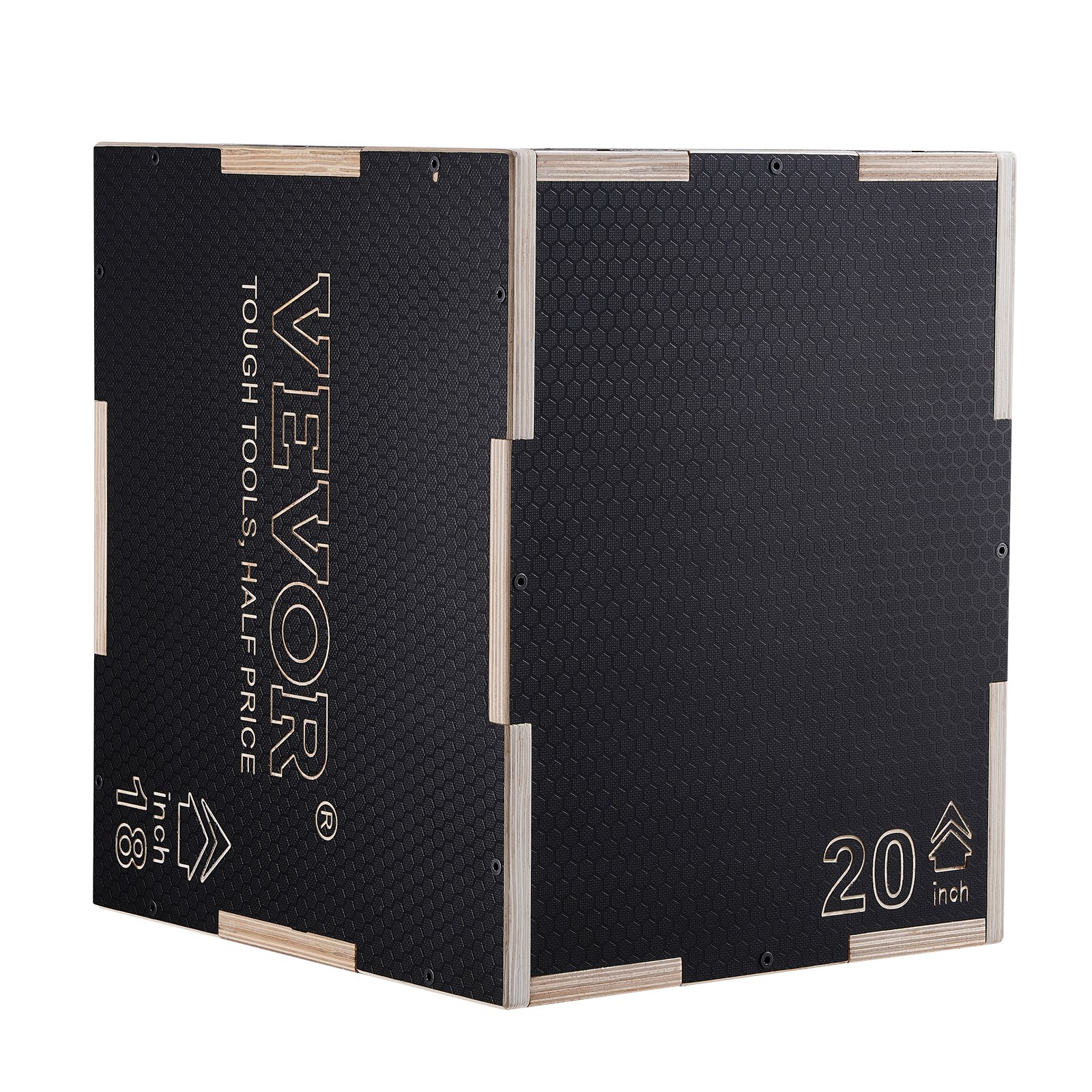 VEVOR 3-in-1-Plyometrische Sprungbox 20/18/16-Zoll-Plyobox, Sprungkasten Sprungkiste 204 kg Tragfähigkeit, Fitnessübungs-Step-Up-Box für Heimtraining, Sprungkrafttraining Schwarz Einstellbare Höhe