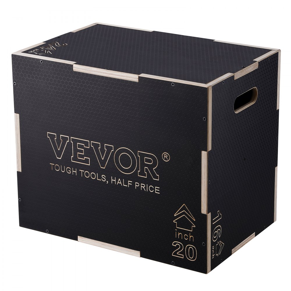 VEVOR 3-in-1-Plyometrische Sprungbox 24/20/16-Zoll-Plyobox, Sprungkasten Sprungkiste 204 kg Tragfähigkeit, Fitnessübungs-Step-Up-Box für Heimtraining, Sprungkrafttraining Schwarz Einstellbare Höhe