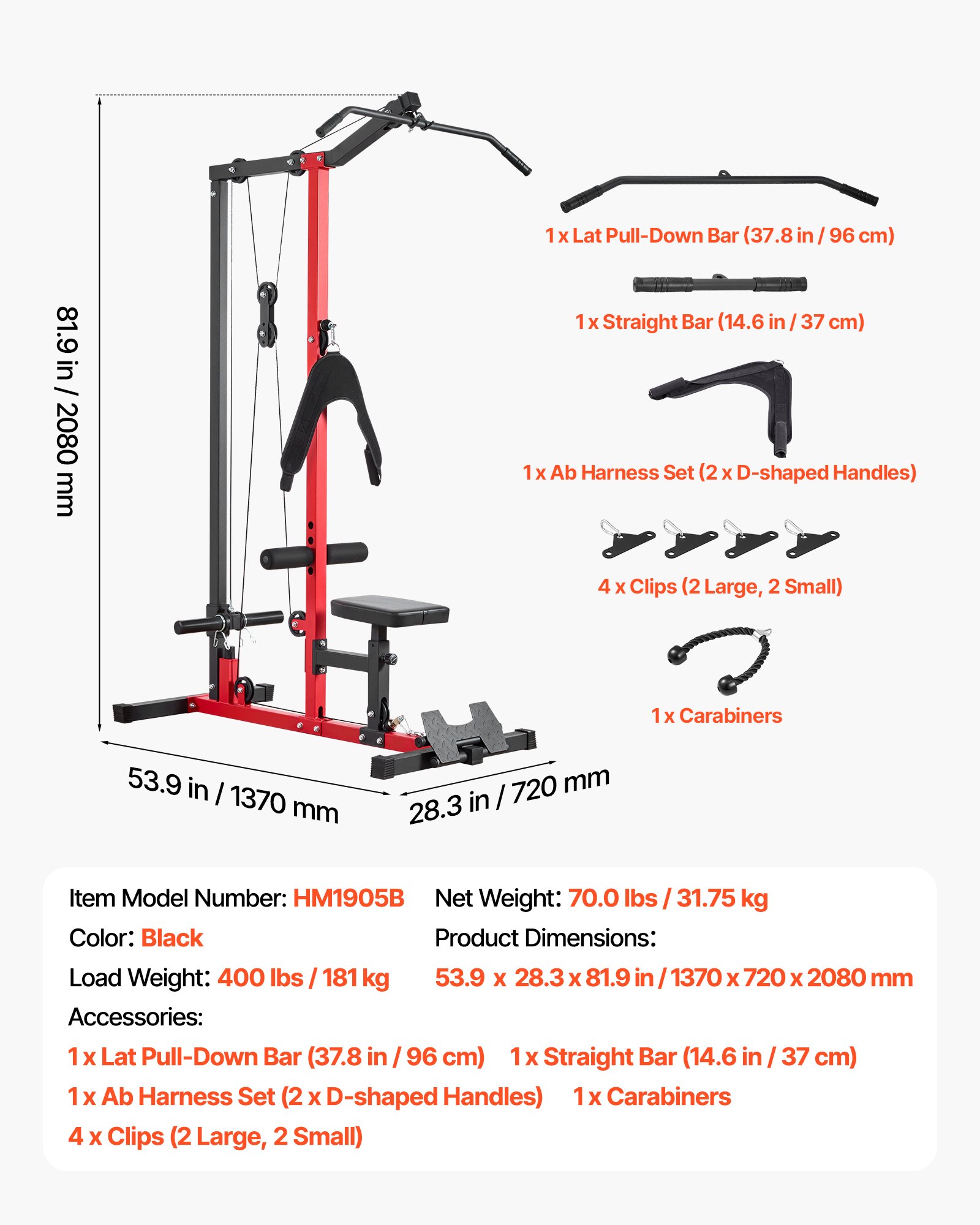 VEVOR Latzugstation, 3-in-1 Latzugturm, Kraftstation mit Latzugstange & Seilzug, bis 181 kg Belastbar, Krafttraining für Rücken Arme Schultern Bauch, Latzugmaschine für Fitnesscenter Zuhause, Schwarz