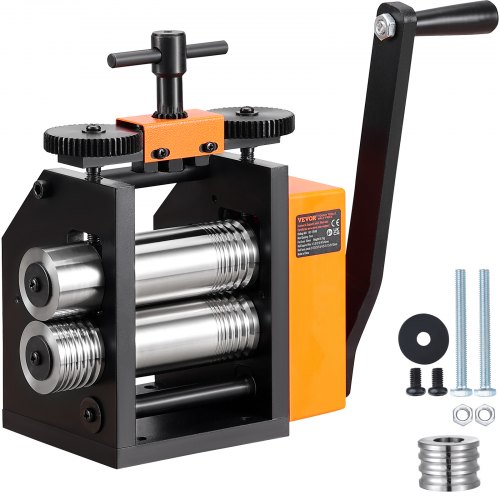VEVOR 3 in 1 Handwalzwerk Maschine 75 mm Kombinationswalzwerk, Manueller Walzwerk Schmuckwalzwerk Einstellbare Dicke von 0,03 bis 6,5 mm, Handwalzwerk Maschine für Platin / K-Gold / Messing