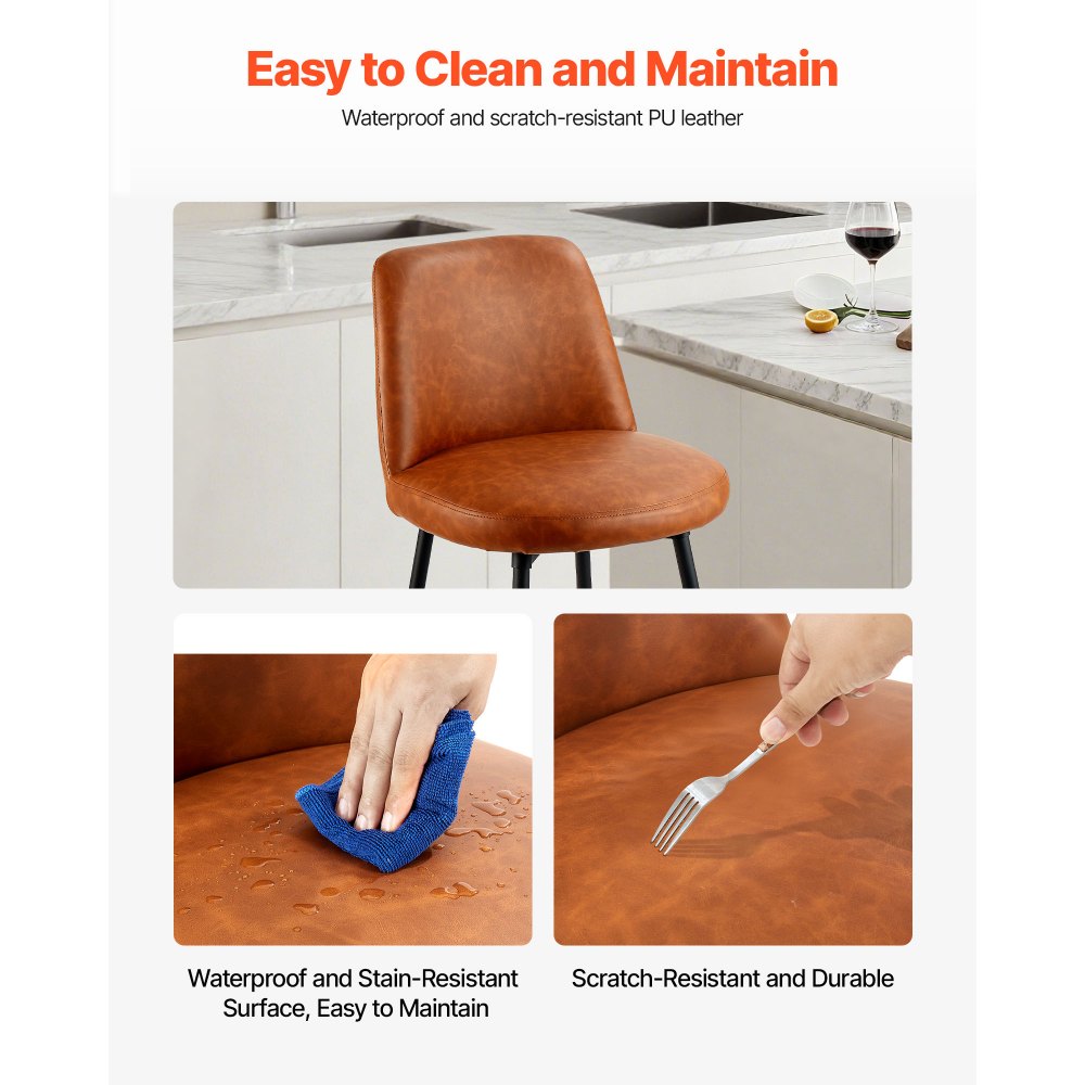 VEVOR Barhocker Thekenhocker 2 Stk. (98 cm hoch) Küchenstuhl mit Rückenlehne & Metallrahmen, Bistrostuhl (136,1 kg belastbar) Küche Esszimmer Kücheninsel Bar, Barstuhl Küchenhocker Braun