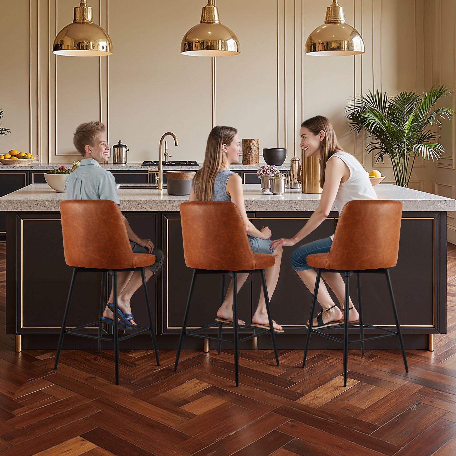 VEVOR Barhocker Thekenhocker 3 Stk. (98 cm hoch) Küchenstuhl aus PU-Leder mit Rückenlehne & Metallrahmen, Bistrostuhl (136,1 kg belastbar) Küche Esszimmer Bar Kücheninsel, Barstuhl Braun