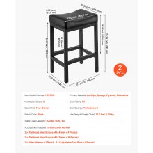 VEVOR Barhocker Thekenhocker aus PU-Leder 2 Stk. Bistrohocker (645 mm hoch) mit Polsternsitz & Metallbeinen, Küchenhocker (136,1 kg belastbar) für Esszimmer Bar Bankschalter Café Bistro, Schwarz