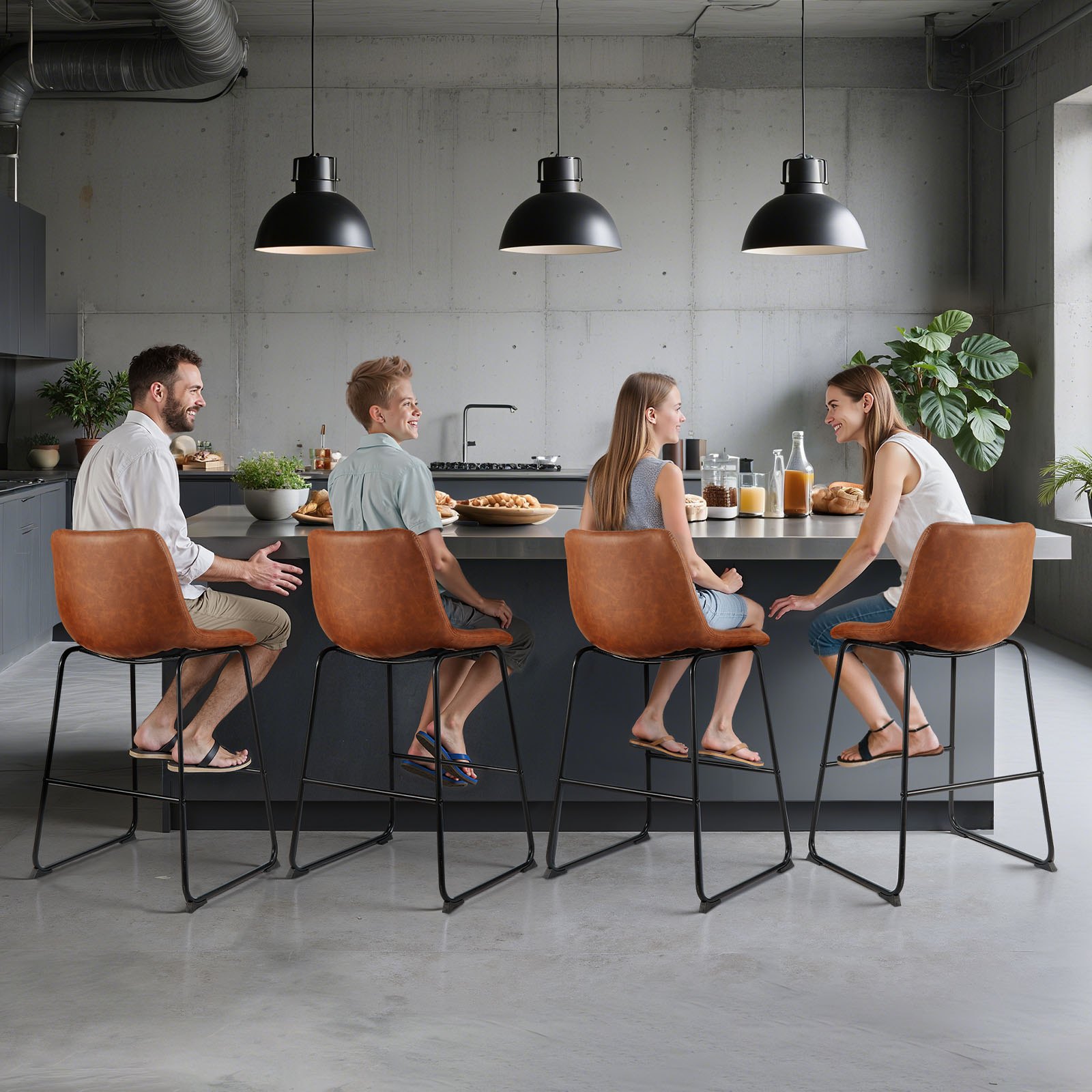 VEVOR Barhocker Thekenhocker 4 Stk. (945 mm hoch) Küchenstuhl Barstuhl aus PU-Leder mit Rückenlehne & Metallrahmen, Bistrostuhl (149,7 kg belastbar) Küche Esszimmer Kücheninsel Bar, Braun