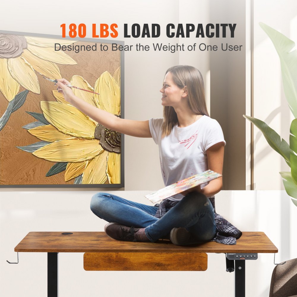 VEVOR Schreibtisch Höhenverstellbar Elektrisch, 120 x 60 cm Stehschreibtisch, 0,72-1,1 m Einstellbar Memory-Steuerung, Stehtisch Großer Computertisch 82 kg Belastbar Braun Bürotisch PC Tisch