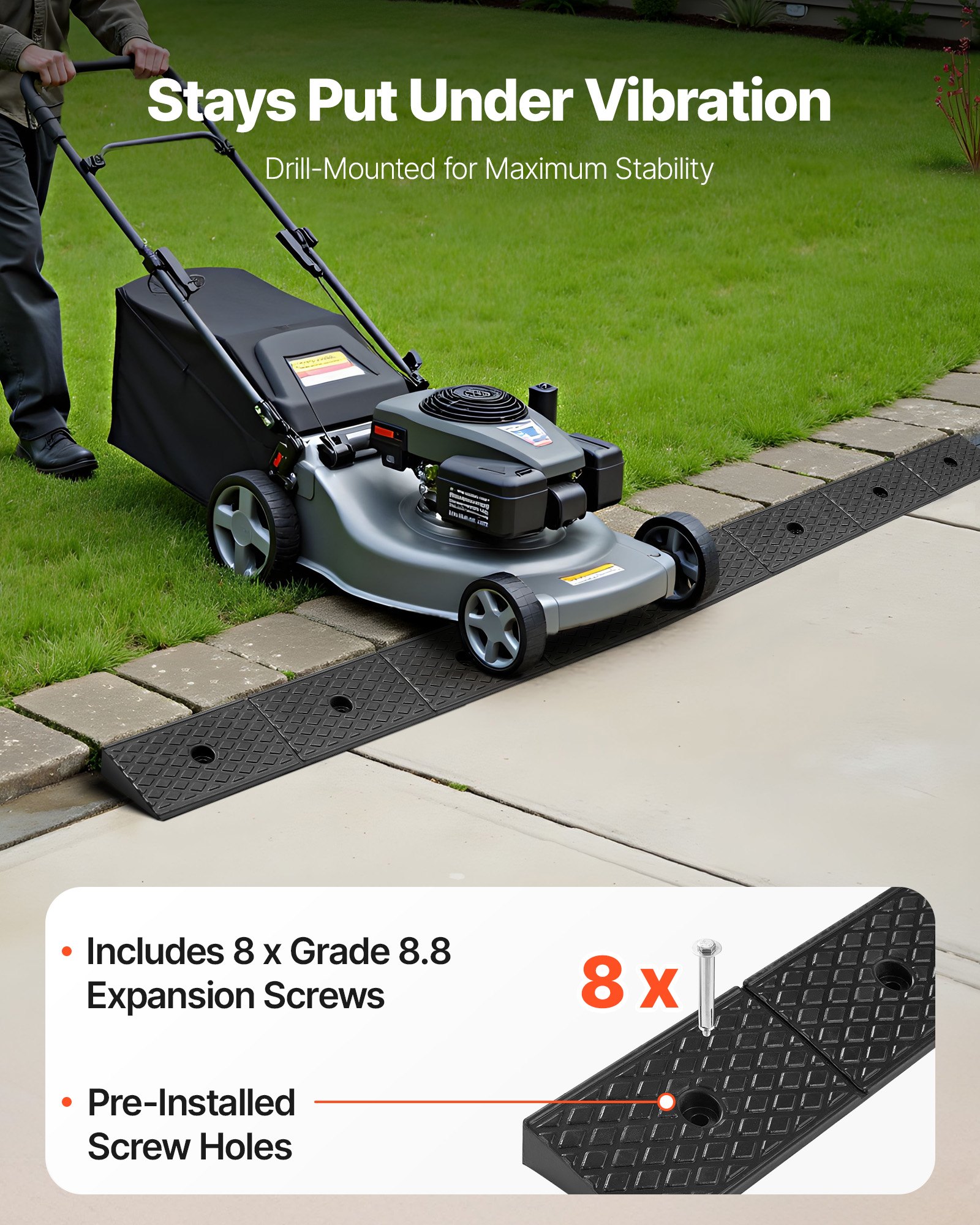 VEVOR Bordsteinrampe aus Gummi, 15 T Tragkraft, Auffahrtsrampe 5,08 cm hohe, robuste Schwellenrampe mit Ablauftank für Rollstühle, Kinderwagen, Motorräder, Autos, Rasenmäher & Anhänger, 2er-Pack