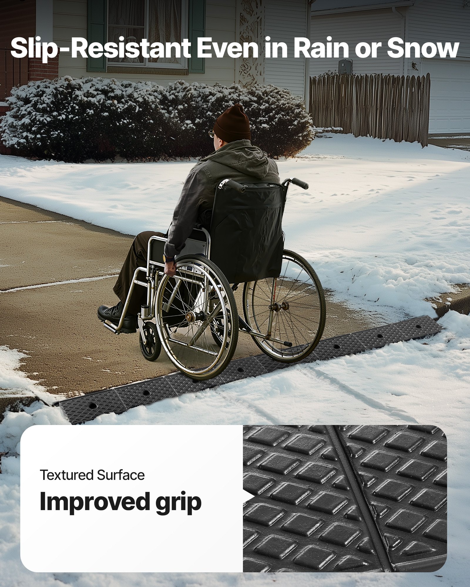 VEVOR Bordsteinrampe aus Gummi, 15 T Tragkraft, Auffahrtsrampe 5,08 cm hohe, robuste Schwellenrampe mit Ablauftank für Rollstühle, Kinderwagen, Motorräder, Autos, Rasenmäher & Anhänger, 2er-Pack