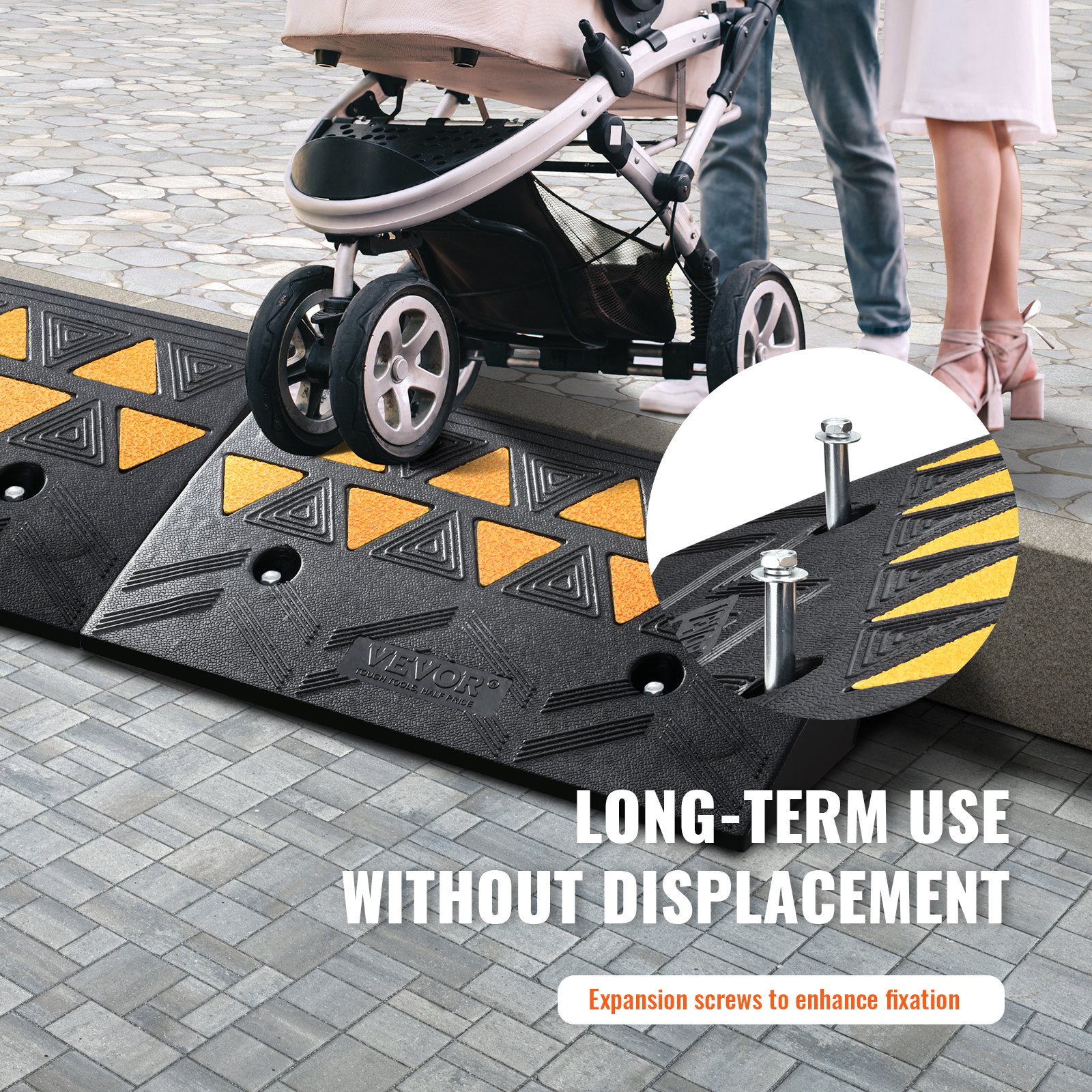 VEVOR 2x Threshold Ramp Solid Rubber Door Threshold Ramp Max. Load Capacity up to 15 tons Curb Ramp 50x32x11cm Wheelchair Ramp Access Ramp Rubber Ramp Ideal for Uneven Ground Curbs