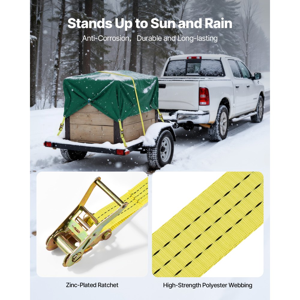 VEVOR Spanngurte, 38,1x3048 mm, Hochleistungs-Zurrgurte mit Doppel-J-Haken, 3000 kg Bruchlast, Tragetasche, Ratschenmechanismus für Umzüge, Anhänger, Motorräder, Kajaks, Autodächer, 4er-Pack