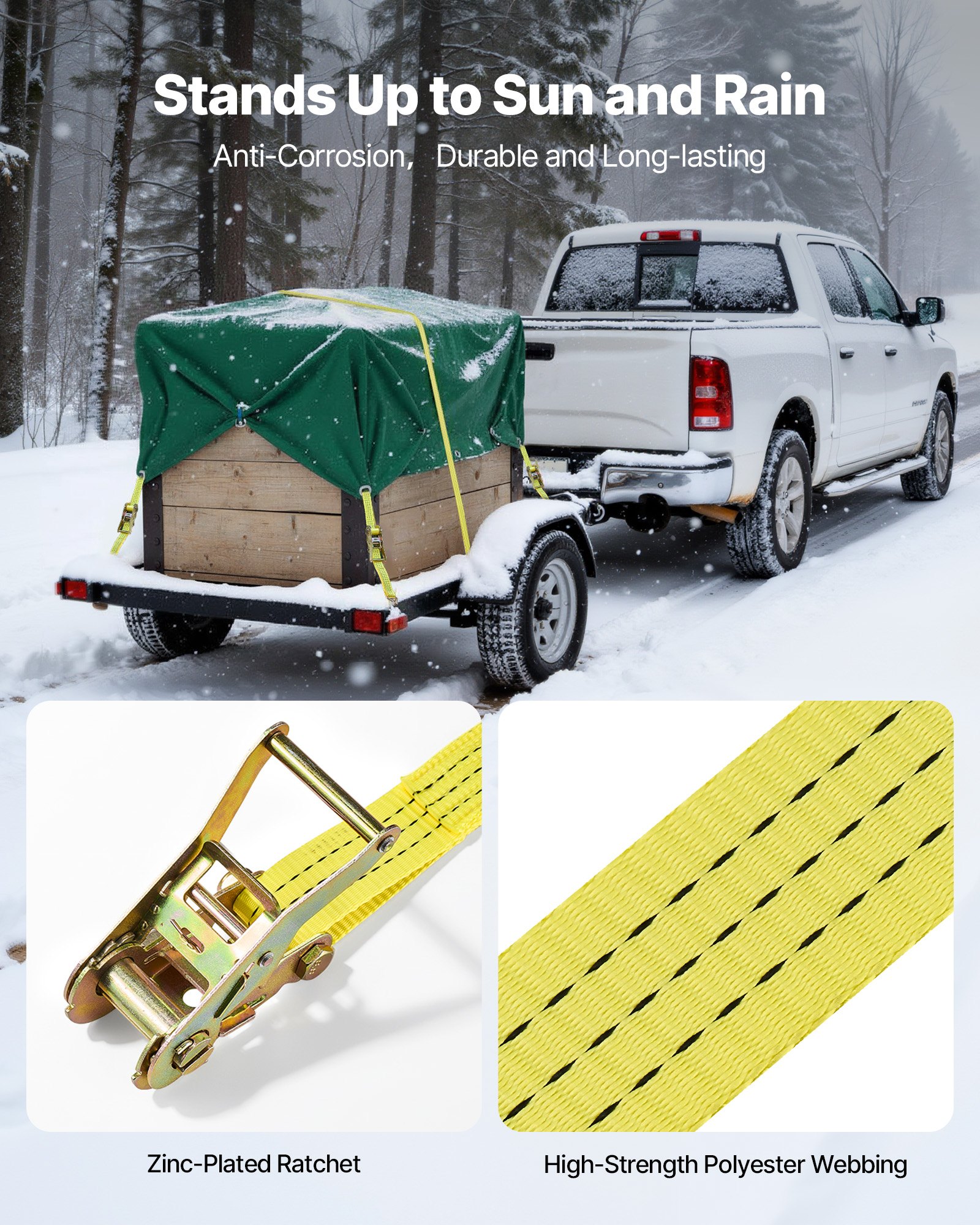 VEVOR Spanngurte, 38,1x3048 mm, Hochleistungs-Zurrgurte mit Doppel-J-Haken, 3000 kg Bruchlast, Tragetasche, Ratschenmechanismus für Umzüge, Anhänger, Motorräder, Kajaks, Autodächer, 4er-Pack