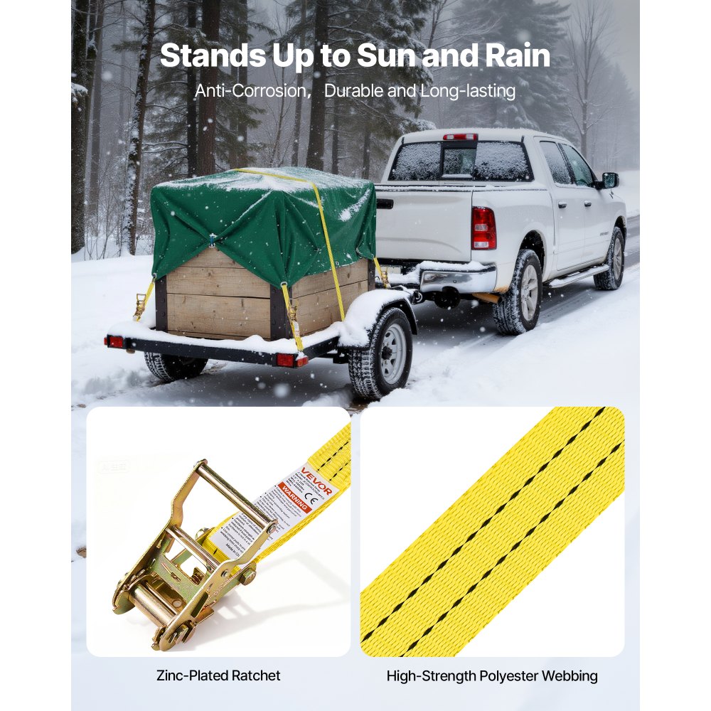 VEVOR Spanngurte, 38,1 x 6096 mm, Hochleistungs-Zurrgurte mit Doppel-J-Haken, 2000 kg Bruchlast, Tragetasche, Ratschenmechanismus für Umzüge, Anhänger, Motorräder, Kajaks, Autodächer, 4er-Pack