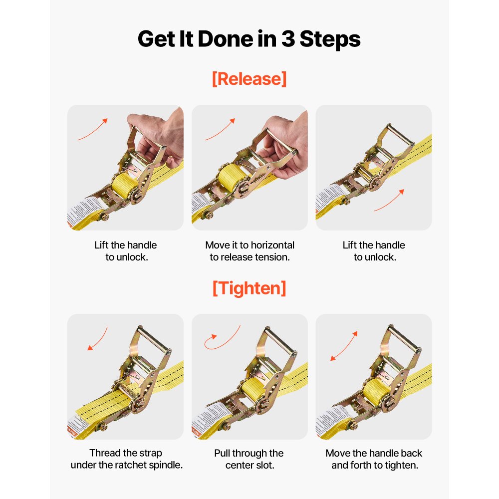 VEVOR Spanngurte, 38,1 x 6096 mm, Hochleistungs-Zurrgurte mit Doppel-J-Haken, 2000 kg Bruchlast, Tragetasche, Ratschenmechanismus für Umzüge, Anhänger, Motorräder, Kajaks, Autodächer, 4er-Pack