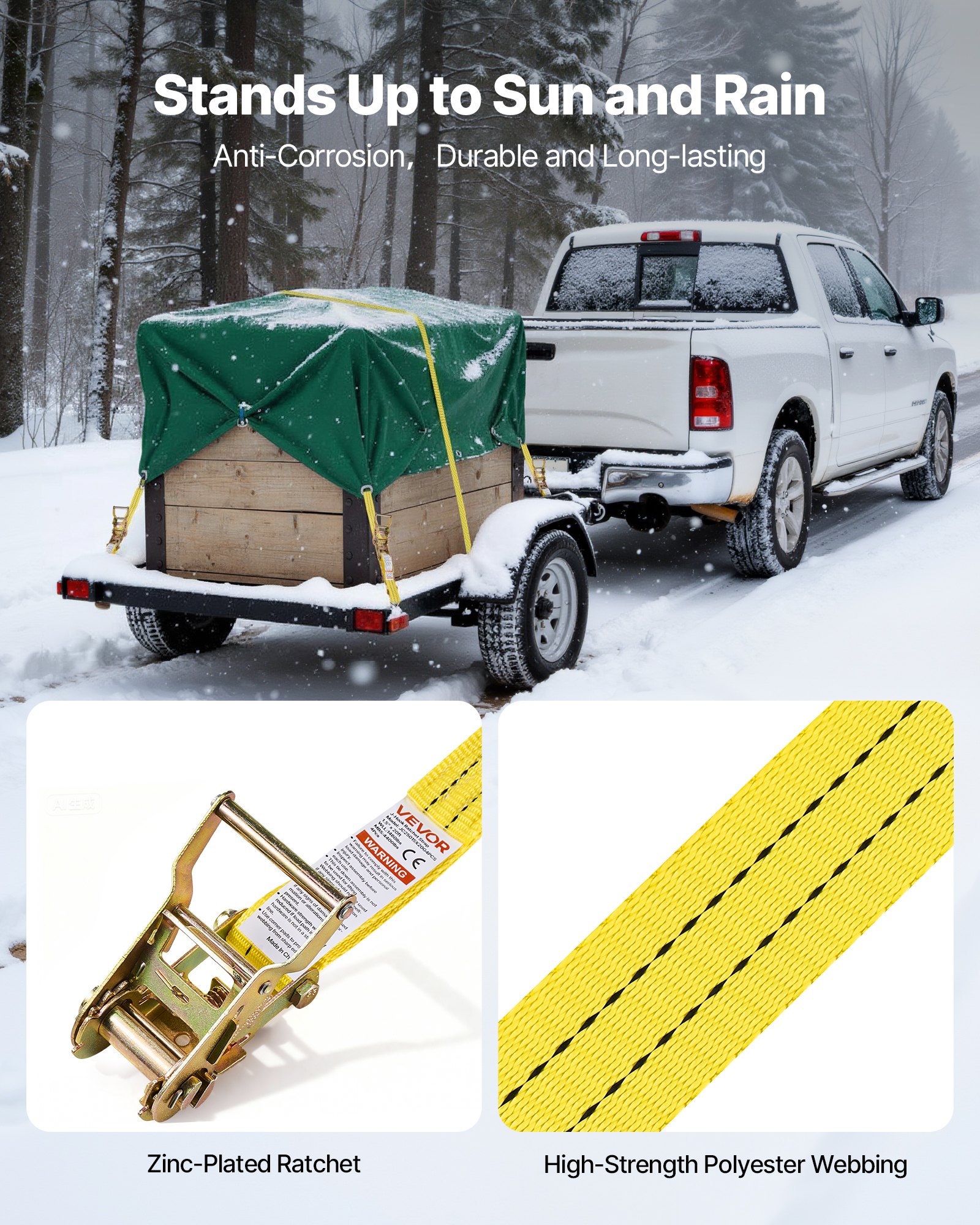 VEVOR Spanngurte, 38,1 x 6096 mm, Hochleistungs-Zurrgurte mit Doppel-J-Haken, 2000 kg Bruchlast, Tragetasche, Ratschenmechanismus für Umzüge, Anhänger, Motorräder, Kajaks, Autodächer, 4er-Pack