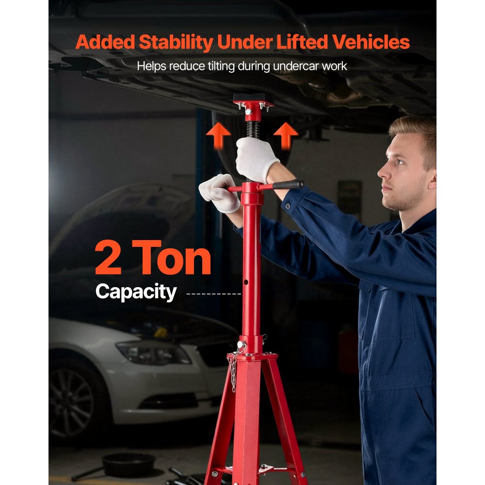 VEVOR Unterhub-Stützständer 2 t, Höhenverstellbarer (120-215 cm / 4-stufig) Wagenheberständer aus Kohlenstoffstahl, Dreibeinständer zur Unterstützung von Fahrzeugkomponenten Autoreparatur