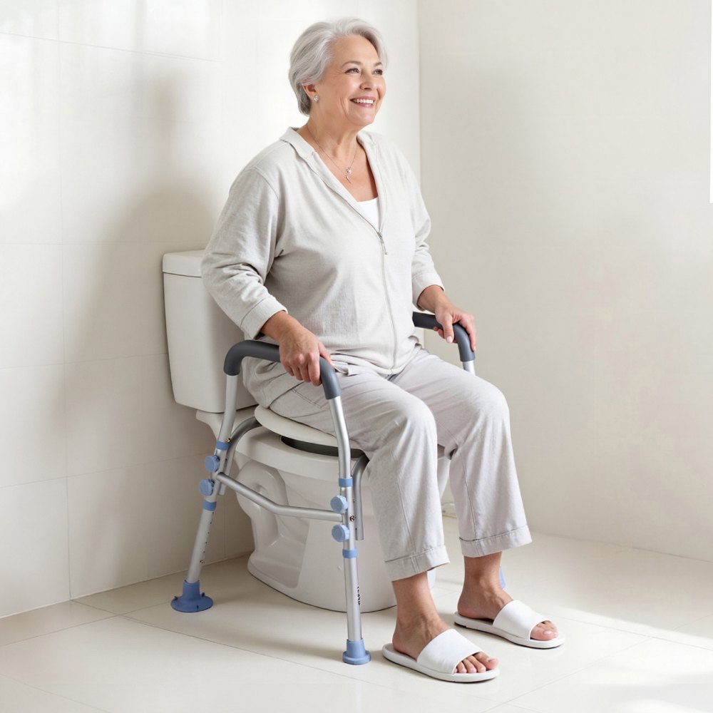 VEVOR Toilettensitzerhöhung Toilettenerhöhung mit Armlehnen & 136 kg Tragkraft & 4 Beinen, höhenverstellbarer erhöhter Toilettensitz mit Spritzschutz für ältere Menschen Senioren Schwangere