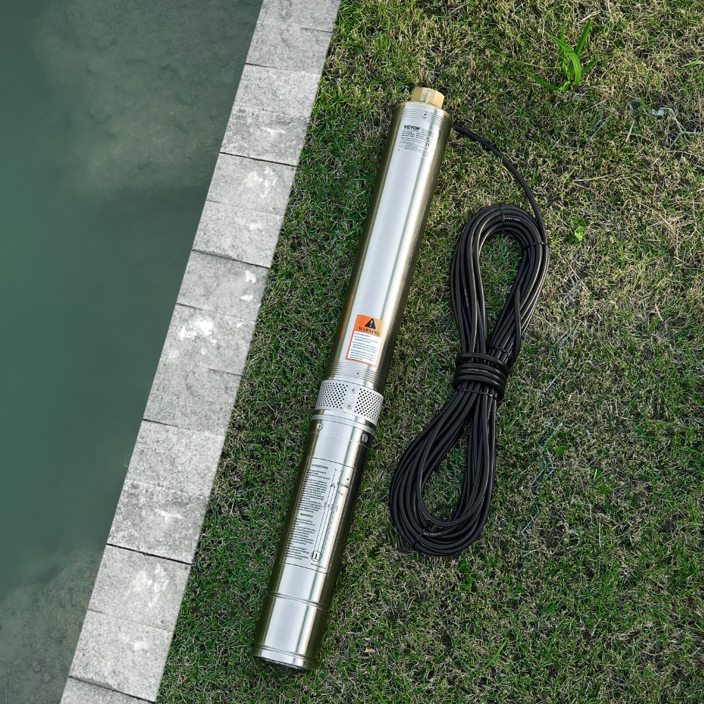 VEVOR Tiefbrunnenpumpe, 550 W Ausgangsleistung, 65 l/min Durchfluss, 85 m Förderhöhe, mit 20 m Kabel, externer Steuerkasten, Tauchpumpe, für industrielle Bewässerung und Heimgebrauch, IP68
