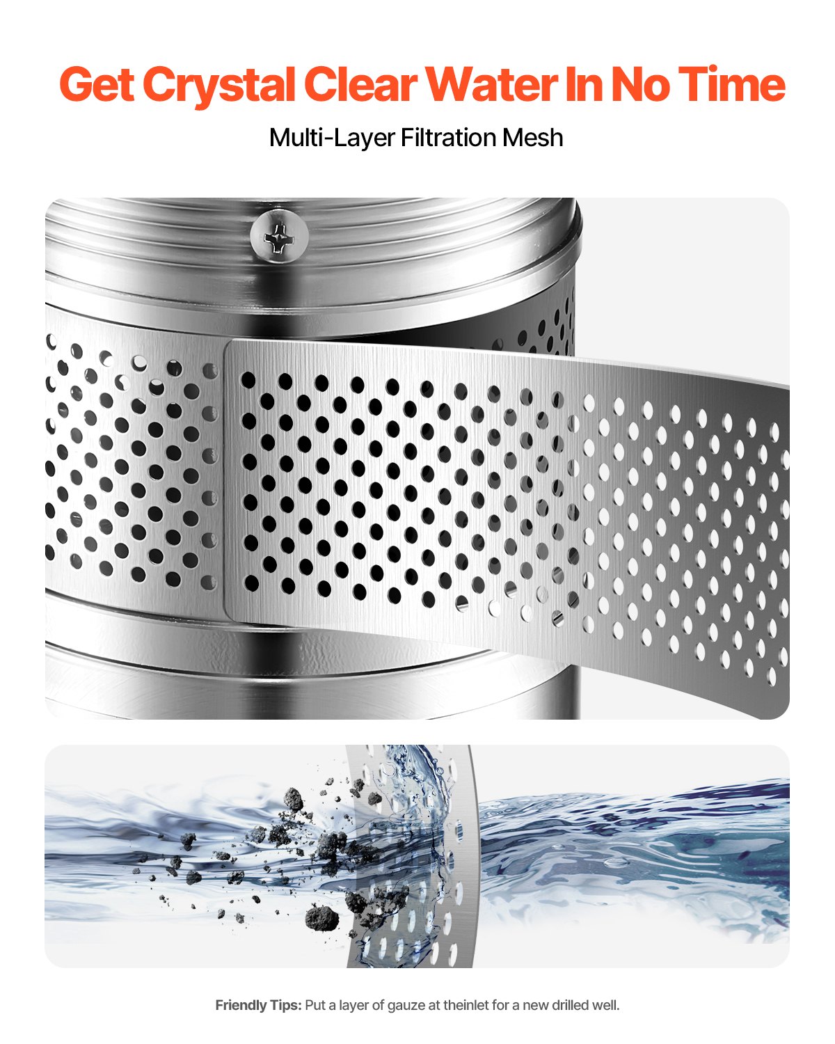 VEVOR Tiefbrunnenpumpe, 750 W Ausgangsleistung, 100 l/min Durchfluss, 75 m Förderhöhe, mit 20 m Kabel, Tauchpumpe, für industrielle Bewässerung und Heimgebrauch, IP68-Wasserschutzklasse