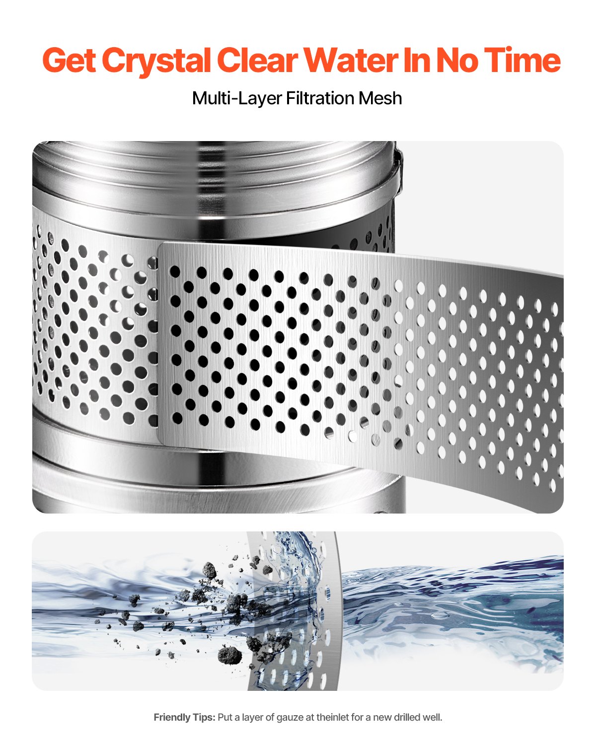 VEVOR Tiefbrunnenpumpe, 550 W Ausgangsleistung, 100 L/min Durchfluss, 53 m Förderhöhe, mit 20 m Kabel, externer Steuerkasten, Edelstahl-Wasserpumpe, für industrielle Bewässerung und Heimgebrauch, IP68